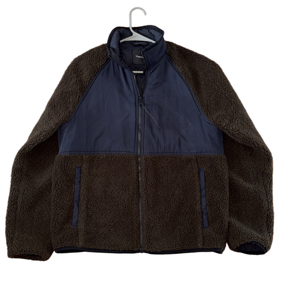 Theory Men's Black and Green Sherpa Jacket Size Medium Coat Full Zip